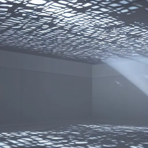 Image similar to detailed 3d photorealistic render of visual representation of information as a physical phenomena. Rays of light, volumetric lighting, subsurface scattering, caustics, mist, mystical, light transport simulation, smoke, particles simulation