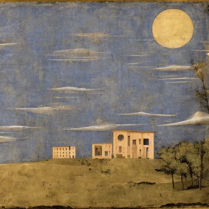 Prompt: a building in a serene landscape, by giotto