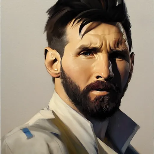 Image similar to greg manchess portrait painting of lionel messi as overwatch character, medium shot, asymmetrical, profile picture, organic painting, sunny day, matte painting, bold shapes, hard edges, street art, trending on artstation, by huang guangjian and gil elvgren and sachin teng