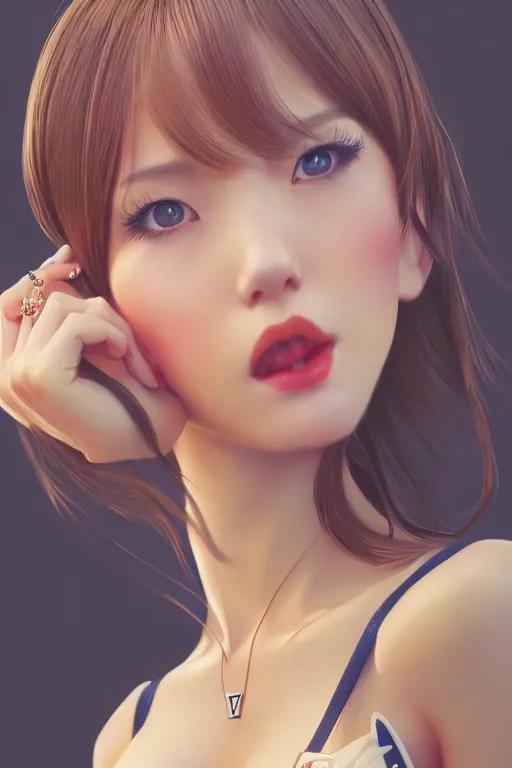 Image similar to a pin up and beautiful fashion charming dreamlke japan girl with lv jewelry, character art, art by wlop and and ilya kuvshinov, hyperdetailed, 8 k realistic, symmetrical, frostbite 3 engine, cryengine, dof, trending on artstation, digital art