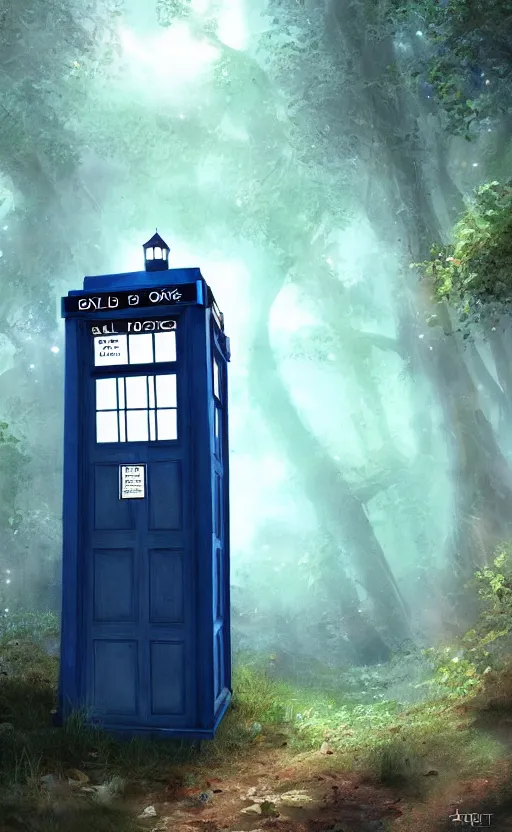 Image similar to a portrait of a tardis, in the woods, dynamic lighting, photorealistic fantasy concept art, trending on art station, stunning visuals, creative, cinematic, ultra detailed