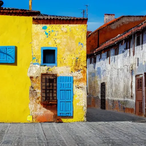 Prompt: old street, yellow wall colorful tile roofs, 8 k high, 4 megapixel