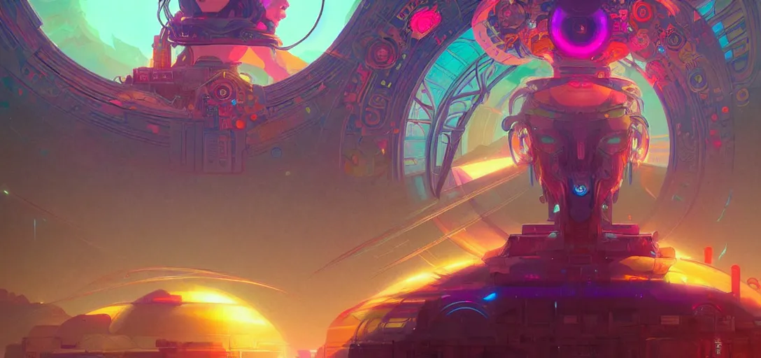 Image similar to a cybernetic temple, vaporwave aesthetic, colorful, psychedelic, digital painting, artstation, concept art, smooth, sharp focus, illustration, art by artgerm and greg rutkowski and alphonse mucha