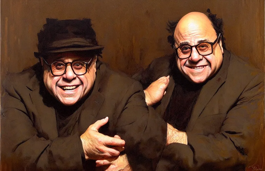 Image similar to portrait of danny devito!!!!!!!!!!!!!!!!!!!!!!!!!!!, detailed face, detailed painting,, epic lighting, by ilya repin, phil hale and kent williams