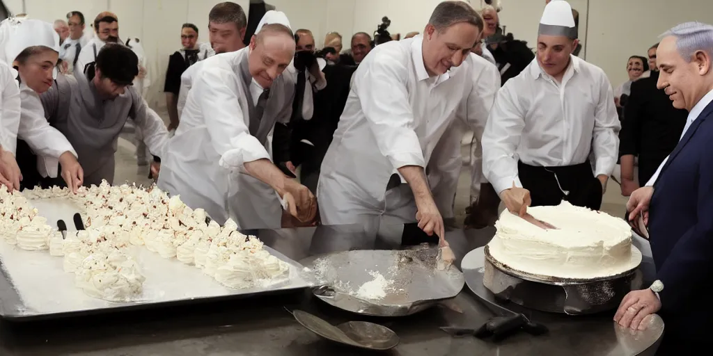 Image similar to Benjamin Netanyahu baking a wedding cake