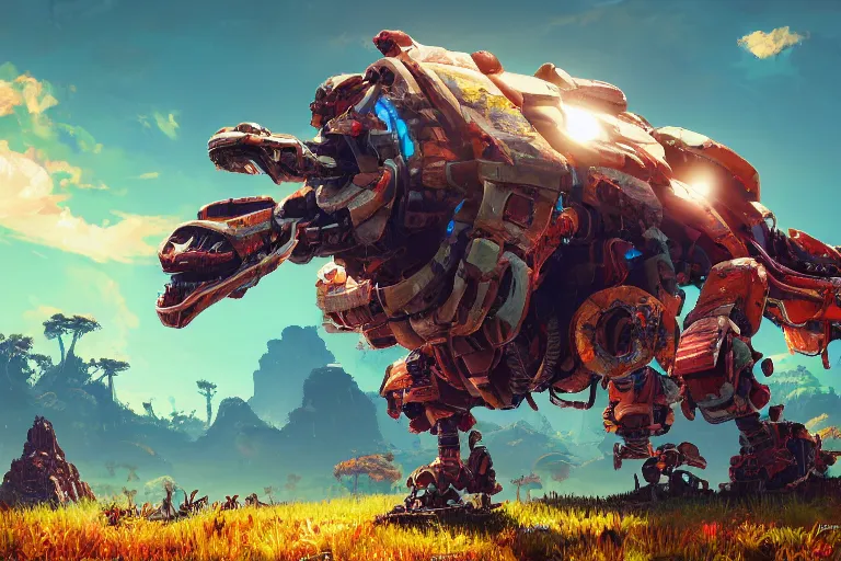 Image similar to shellsnapper machine mecanical creature robot of horizon forbidden west horizon zero dawn radiating a glowing aura global illumination ray tracing hdr fanart arstation by ian pesty and alena aenami artworks in 4 k