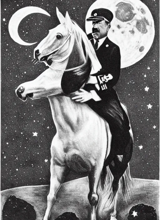 Image similar to hitler riding a horse in the moon