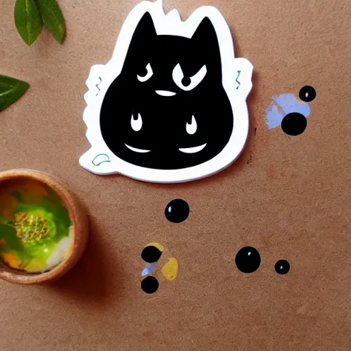 Prompt: a cute digital art of black ink slime in form of liquid black cat, cartoon sticker, dnd slime illustration