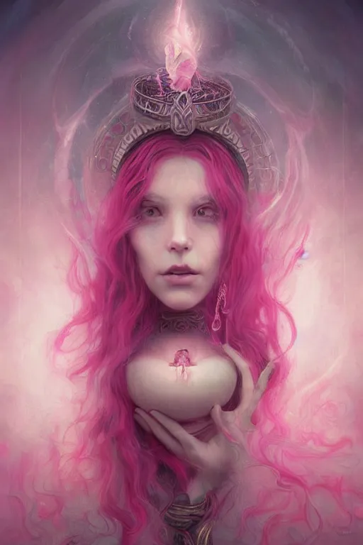 Image similar to Beautiful Goddess of Pink Vapor, digital art, fantasy, magic, professional illustration by Seb McKinnon, WLOP, and artgerm, illustration