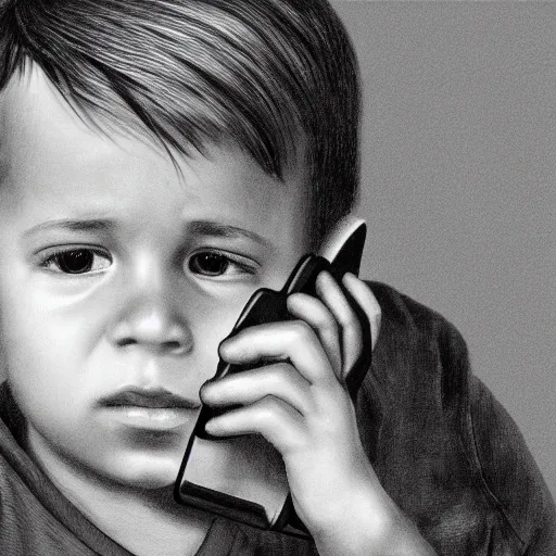 Image similar to a detailed portrait of a boy speaking on the phone, art illustration, incredibly highly detailed and realistic, 8 k, sharp focus