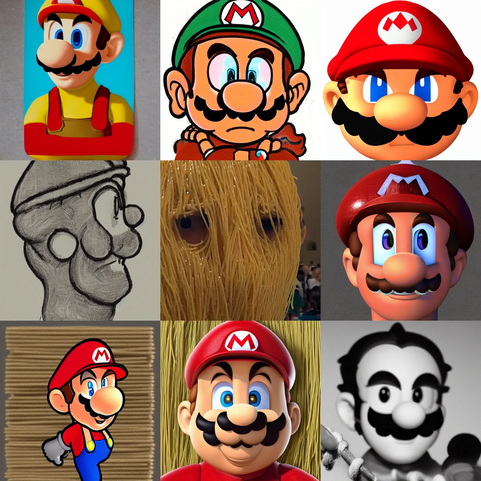 Prompt: Mario's head as spaghetti