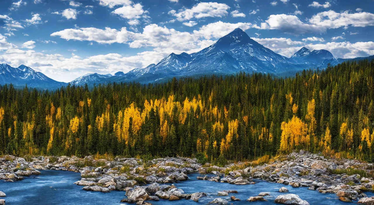 Prompt: majestic Mountain taiga landscape, high definition, high detail, 8k, photorealistic,