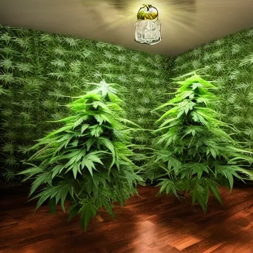 Image similar to a forest of cannabis is inside the living room