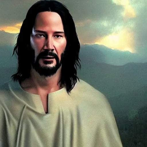 Image similar to Keanu Reeves as Jesus Christ 4K quality hyper realistic