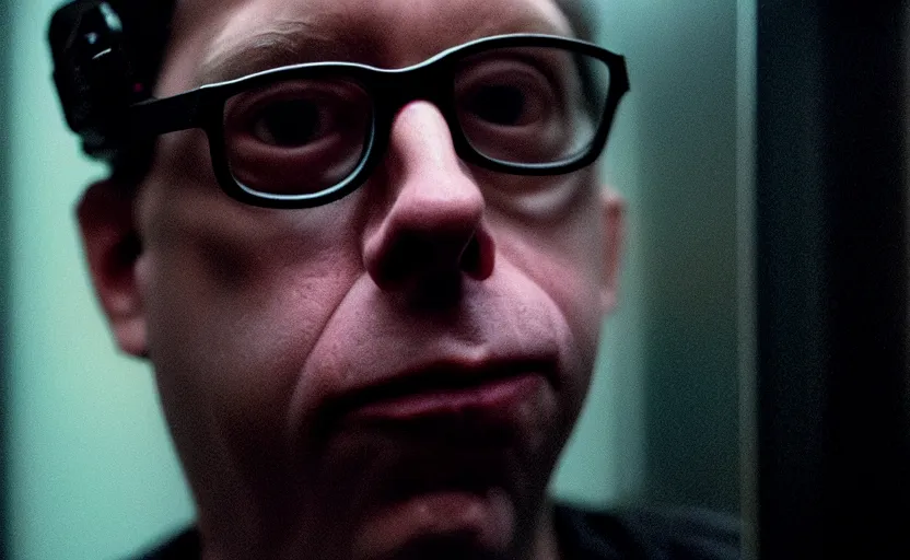 Image similar to cinestill 5 0 d candid photographic portrait by david cronenberg of todd solondz charles thompson iv, modern cyberpunk moody emotional cinematic, closeup, pouring rain menacing lights shadows, 8 k, hd, high resolution, 3 5 mm, f / 3 2, ultra realistic faces, ex machina