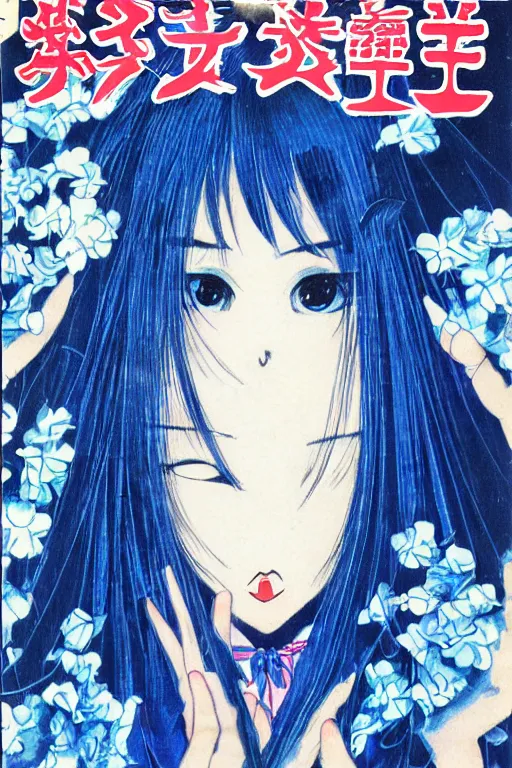 Prompt: a blue demon by riyoko ikeda, shojo magazine cover