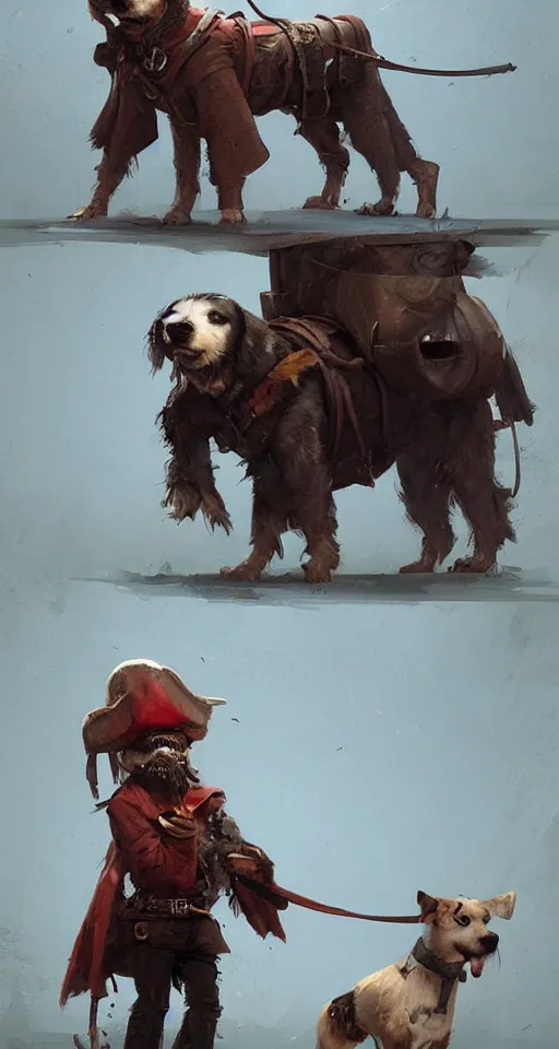 Image similar to a dog dressed as a pirate art by Greg Rutkowski, Simon Stalenhag, trending on Artstation, CGSociety