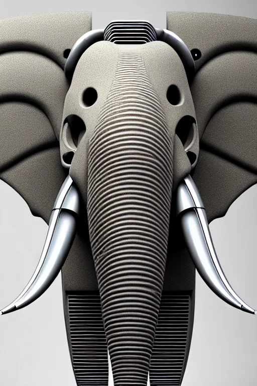 Image similar to a centered portrait of a robotic elephant headed biomechanical creature by clogtwo and subjekt zero. intricate detailed sharp clean textured