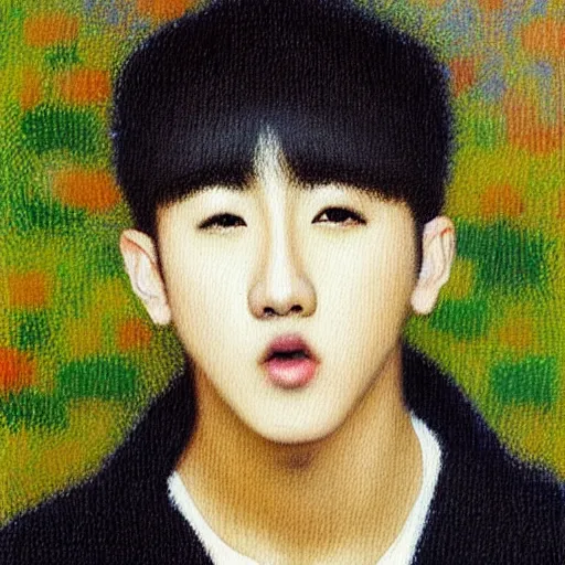 Prompt: “K-pop star Changbin as an oil painting by Seurat”