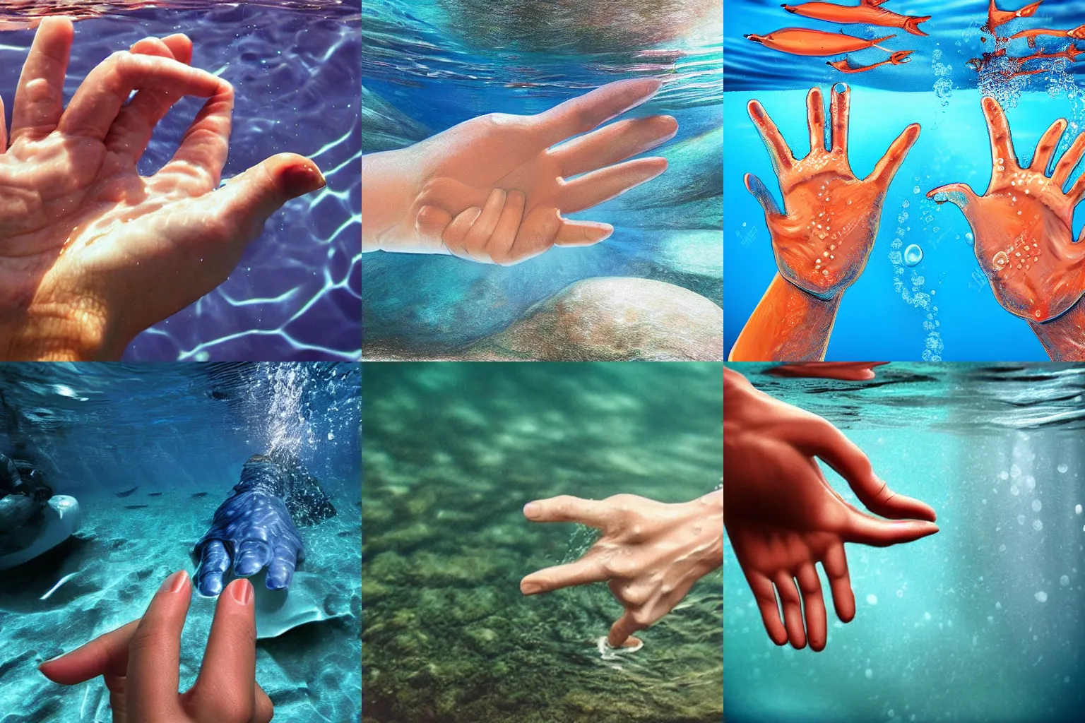 Prompt: realistic hand underwater