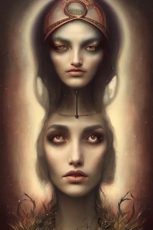 Image similar to a woman with a third eye, painting by tom bagshaw