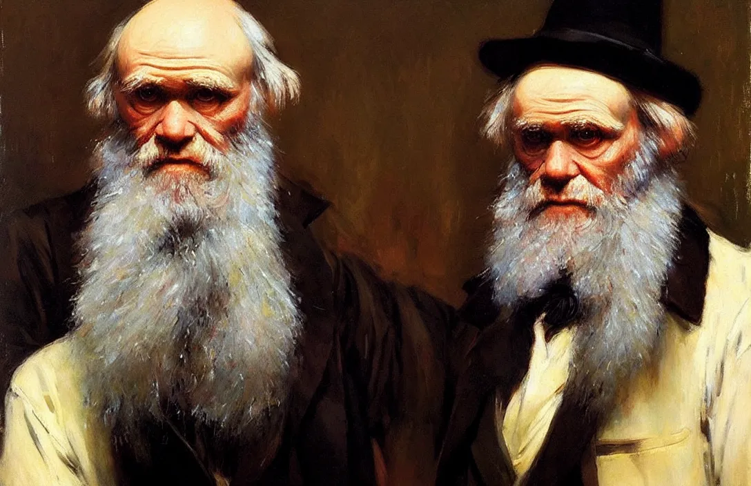 Image similar to portrait of charles darwin!!!!!!!!!!!!!!!!!!!!!!!!!!!, detailed face, detailed painting, epic lighting, by ilya repin, phil hale and kent williams