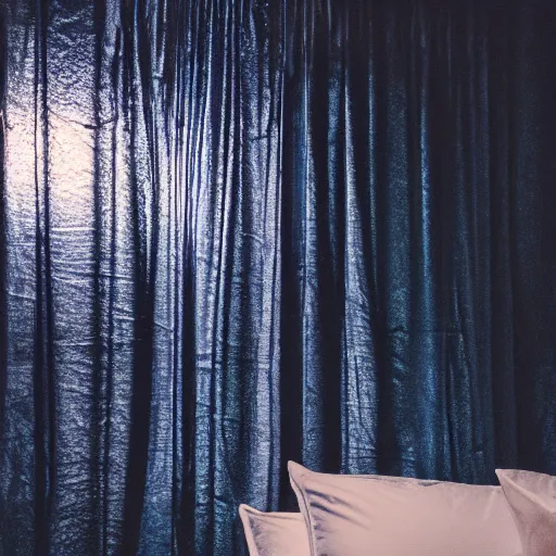 Image similar to photo of dark blue rainy bedroom window at night