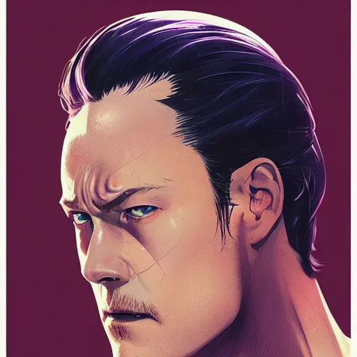 Image similar to luke evans as a manga character, realistic shaded perfect face, fine details. anime. realistic shaded lighting poster by ilya kuvshinov katsuhiro otomo ghost - in - the - shell, magali villeneuve, artgerm, jeremy lipkin and michael garmash and rob rey