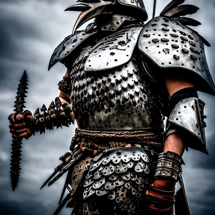 Image similar to photo of a warrior with metal crow themed armour, highly detailed, 4 k, hdr, smooth, sharp focus, high resolution, award - winning photo