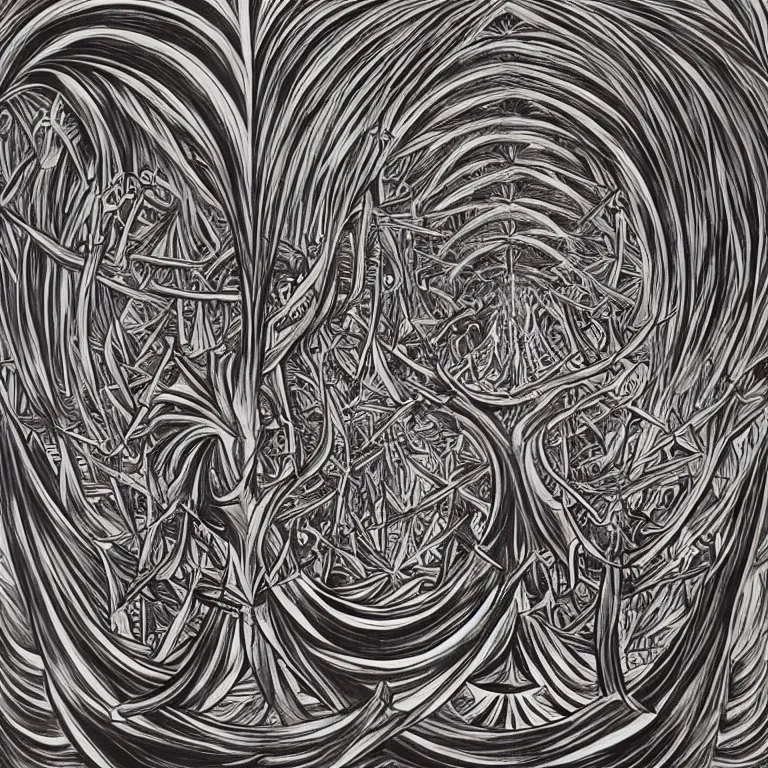 Image similar to meditation on death by Alex Grey and M. C. Escher collaboration