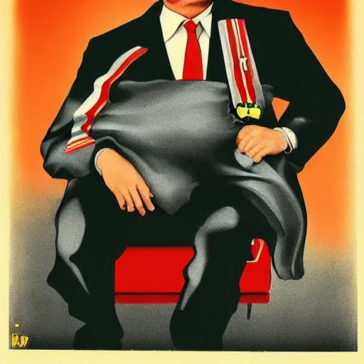 Prompt: hungarian prime minister viktor orban sitting on the knee of joseph stalin, propaganda poster art, highly detailed, colored