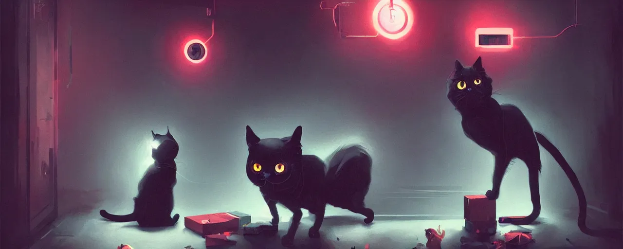 Prompt: duotone noir concept illustration portrait of schrodinger's cat inside a box, black cat glowing eyes scifi, octane render, surreal atmosphere, volumentric lighting. accidental renaissance. by sachin teng and sergey kolesov and ruan jia and heng z. graffiti art, scifi, fantasy, hyper detailed. trending on artstation