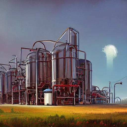 Image similar to a beer brewery painted by stalenhag