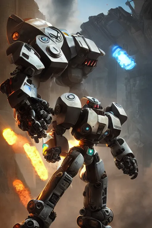 Image similar to mechwarrior 5 : mercenaries mech megaman transformer robot boss tank engine game octane render, 4 k, hd 2 0 2 2 3 d cgi rtx hdr style chrome reflexion glow fanart, global illumination ray tracing hdr fanart arstation by ian pesty by jesper ejsing pixar and disney unreal zbrush central hardmesh