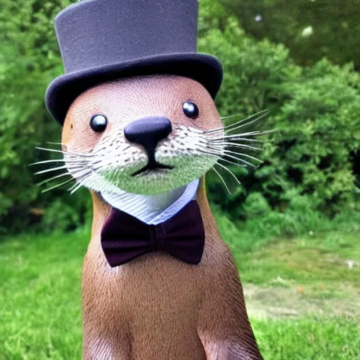 Image similar to truggster the otter is a very dapper gentleman in his new top hat