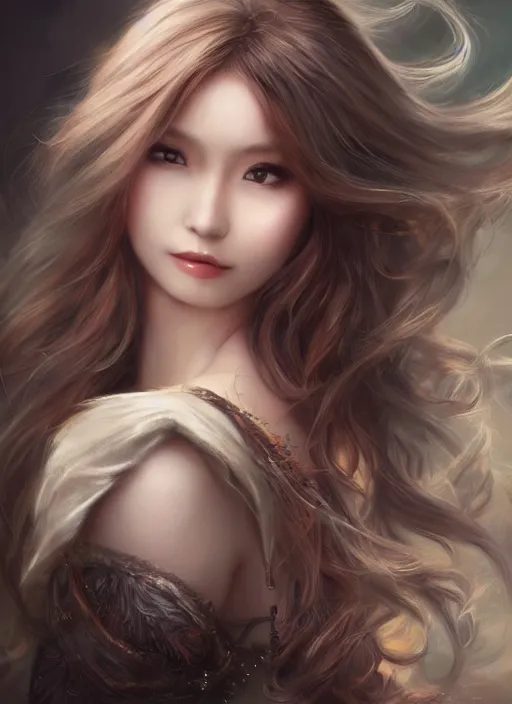 Prompt: a beautiful woman gheisa, 8 k, hyperrealistic, asian hyperdetailed, beautiful face, long hair windy, dark fantasy, fantasy portrait by laura sava