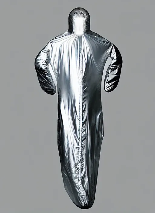 Image similar to man wrapped in foil standing cenimatic digital art