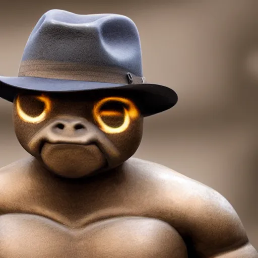 Image similar to a stunning photograph of a geodude wearing a fedora, 8 k hd, incredibly detailed