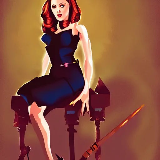 Image similar to a pin up of buffy the vampire slayer. gothic, digital art