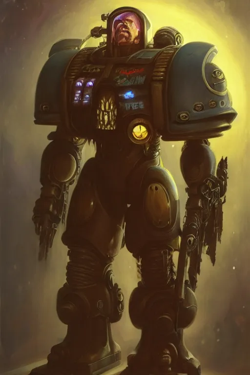 Image similar to character portrait cyberpunk starcraft terran warhammer 4 0 k space marine tech priest steve buscemi, character design, painting by gaston bussiere, katsuya terada, frank frazetta, tom of finland, trending on artstation