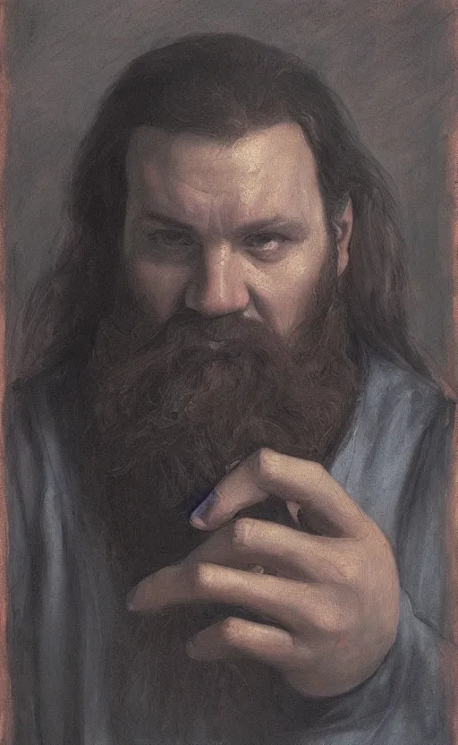 Image similar to a beautiful portrait painting of gimli, by diego velazquez, beautiful composition and structure, high contrast, high saturation, vivid ember colors, cross hatching featured on artstation, shading study, lighting study, studio lighting, pipe smoke, volumetric fog, artistic, cinematic, backlight, rim light, portrait study