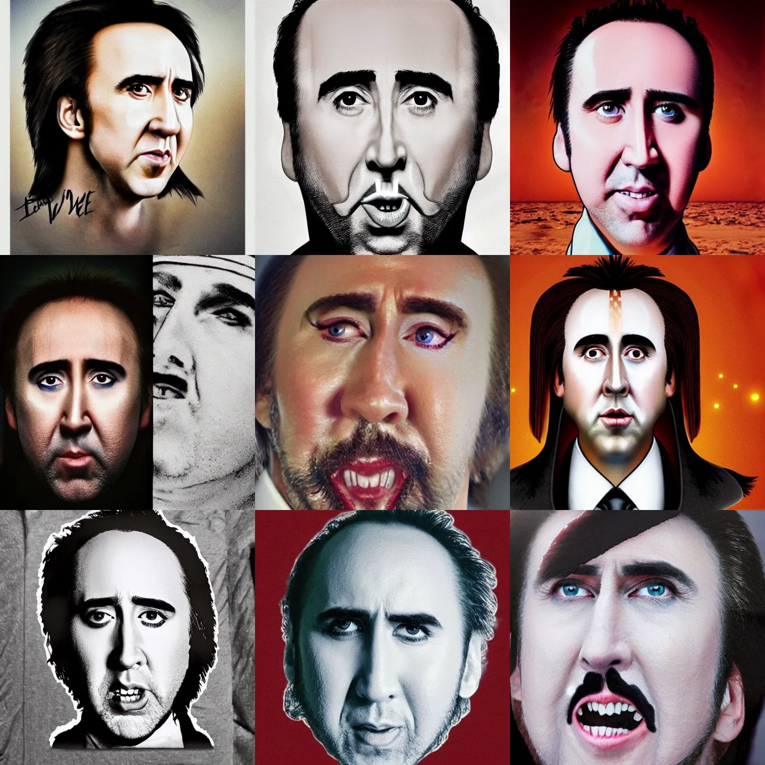 Prompt: a full moon with nicolas cage face on it
