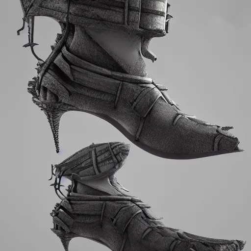 Prompt: shoes inspired by Fractals, concept art, product design, octane render, high detail, 8k, aesthetic, symmetrical
