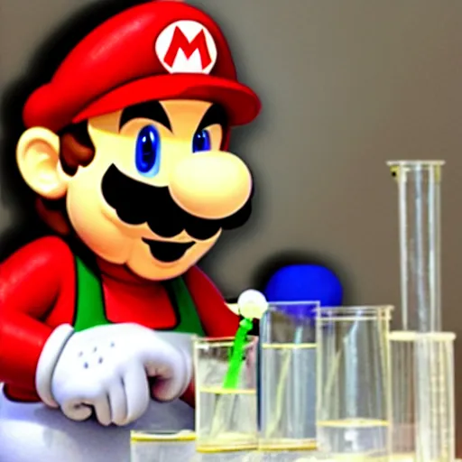 Image similar to Mario in lab doing experiments 🍄