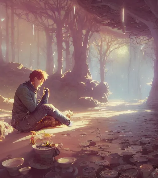 Prompt: highly detailed spilled milk, stephen bliss, unreal engine, fantasy art by greg rutkowski, loish, rhads, ferdinand knab, makoto shinkai and lois van baarle, ilya kuvshinov, rossdraws, tom bagshaw, reflective global illumination, god rays, detailed and intricate environment