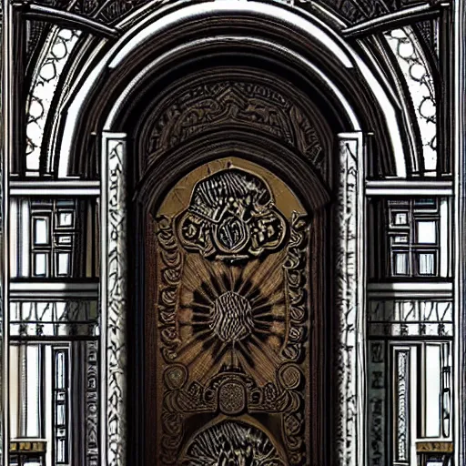 Prompt: hyper realistic ornate sci - fi double door by shinkai