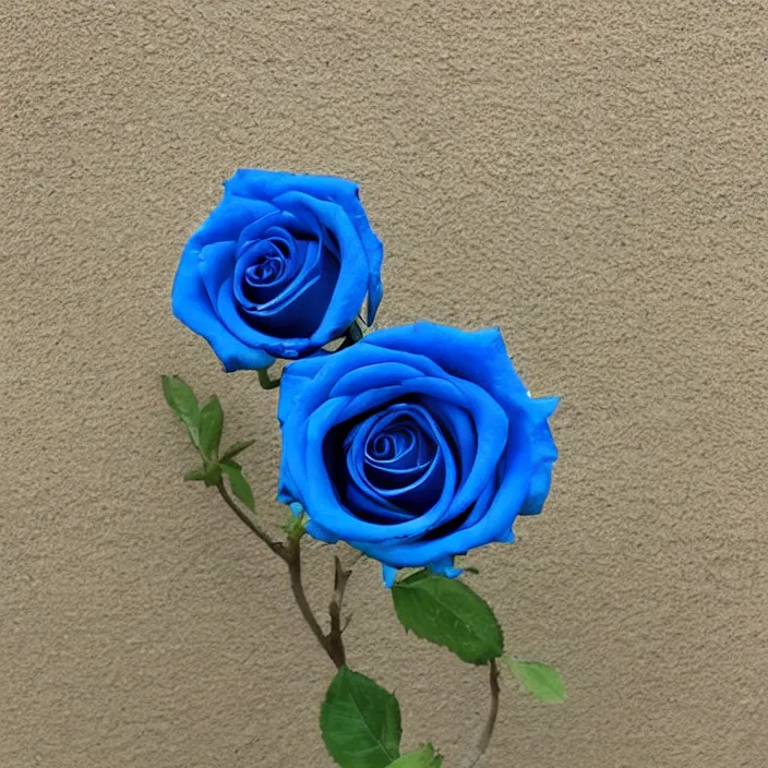 Prompt: a single beautiful long stemmed blue rose