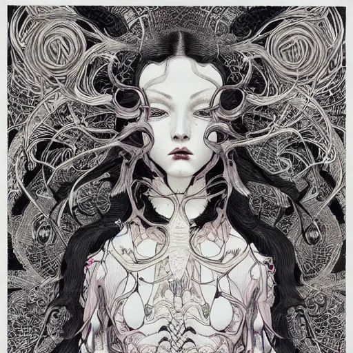 Prompt: life is so beautiful painted in alex grey and james jean style drawn by vania zouravliov and takato yamamoto, inspired by ooioo, intricate wood carving, black and white, 3 d, high detail, sharp high detail, artstation, octane