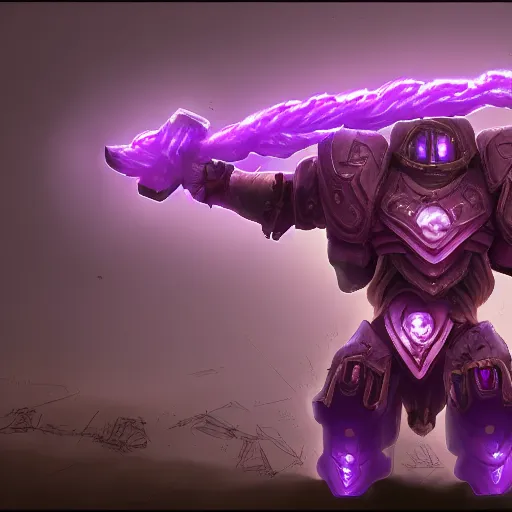 Image similar to purple glow coming off of ancient runic armored golem high detail, artstation, award winning masterpace