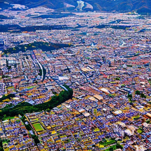 Prompt: small town seen from above by toru nakayama